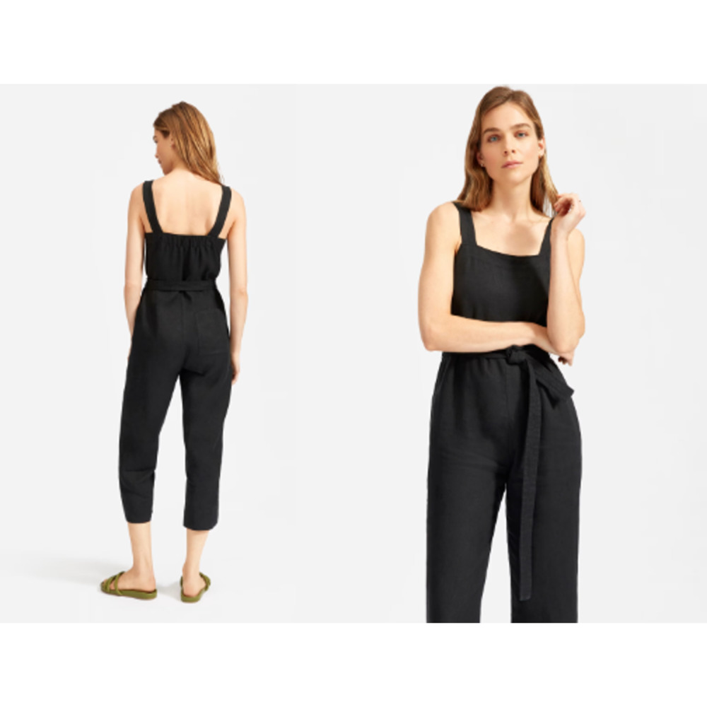 Everlane Black Square-Neck Linen Jumpsuit